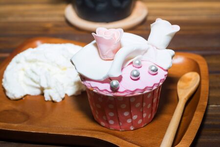 Iced coffee with blueberry cheese cakeの写真素材