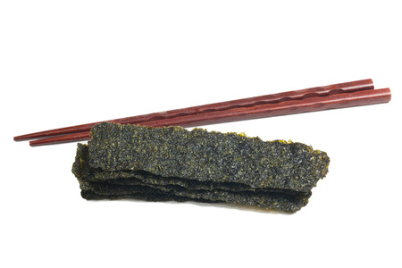 Dry roasted seaweed isolated on white backgroundの写真素材