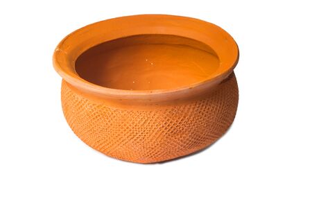 Pots made of traditional clay for use in the kitchen on a white backgroundの写真素材