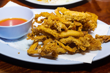 fried mushrooms with chilli sauceの写真素材