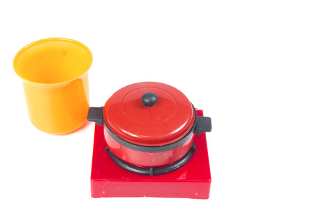 plastic tableware toy isolated on whiteの写真素材