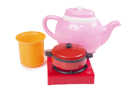 plastic tableware toy isolated on whiteの写真素材