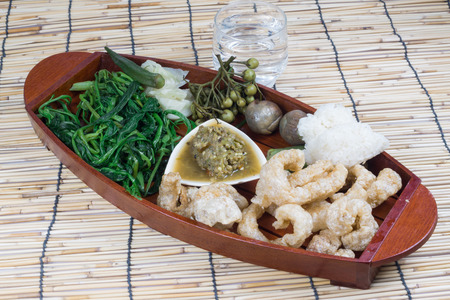 Thai cuisine nam prik or chili paste with various vegetables(nam prik num)の写真素材