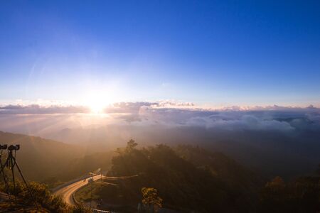 beautiful sunrise at doi inthanon national parkの写真素材