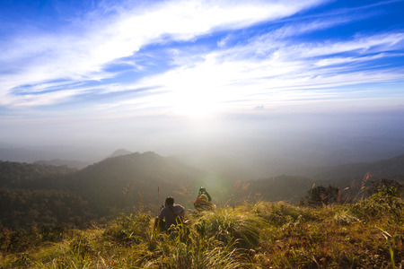 Tourists watching the sunset on Mountain