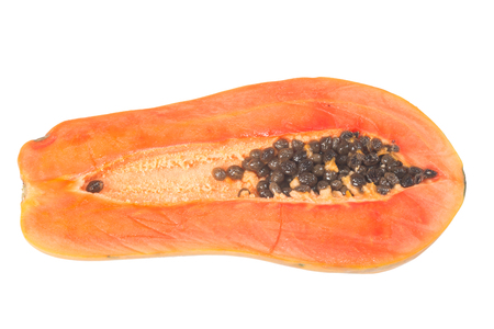 Papaya cut in half isolate on whiteの写真素材