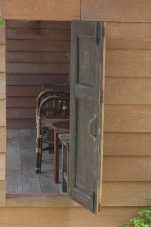 Wooden windows of House made of woodの写真素材