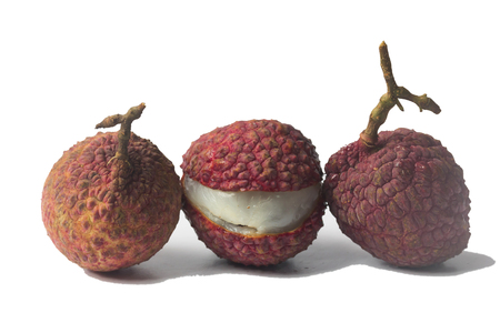 fresh lychee  fruit isolated on white backgroundの写真素材