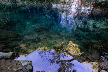 natural fountain or subterranean course of water on crater Beautiful like emerald green in lampang Thailandの写真素材