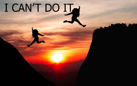 creative idea concept  People jumping over the mountains Lead to the Successの写真素材