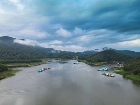 Beautiful view of Mae Ngad Dam, Comprised of mountains,River and skyの写真素材