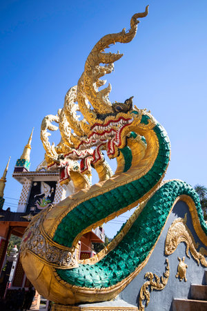 Beautiful Naga image In old temple of Thailandの写真素材