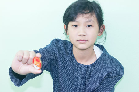 cute Thai girl happily with  Cryptocurrencyの写真素材