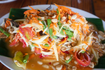 Papaya salad or Somtum, Thai spicy papaya saladの写真素材