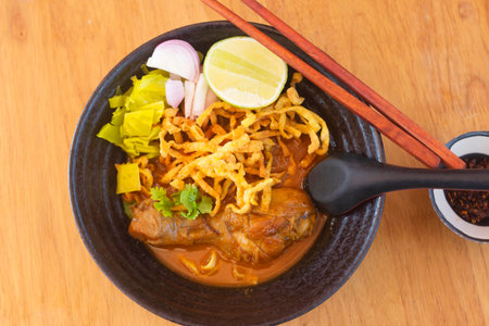 Khao Soi Chicken or Northern Thai curry noodles or Northern Thai coconut curry noodles