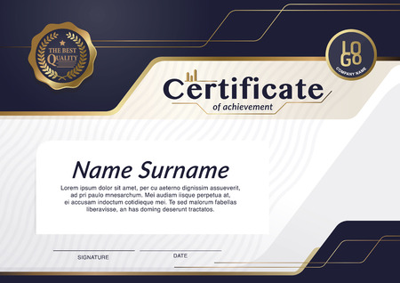 Certificate, Diploma of completion (design template, background) with guilloche pattern (watermark), border, frame. Useful for: Certificate of Achievement, Certificate of education, awards, winnerのイラスト素材