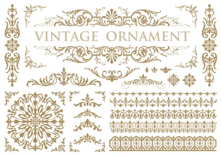 Vintage ornament. Decoration Flourish. Border and frame set.のイラスト素材
