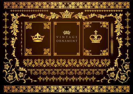 Vintage ornament set. Borders and various frame materials.のイラスト素材