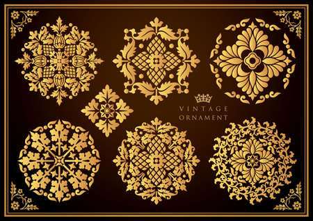 Vintage ornament set. Borders and various frame materials.のイラスト素材