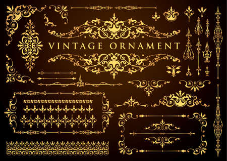 Vintage ornament set. Borders and various frame materials.のイラスト素材
