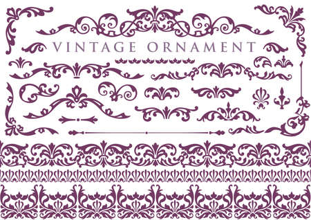 Vintage ornament set. Borders and various frame materials.のイラスト素材