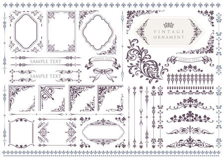 Vintage ornament set. Borders and various frame materials.のイラスト素材
