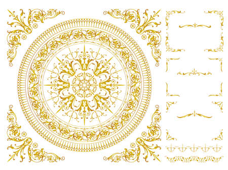Vintage ornament set. Borders and various frame materials.のイラスト素材