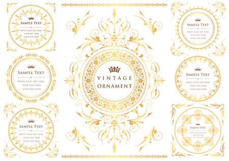 Vintage ornament set. borders and frames.のイラスト素材