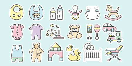 Line drawing illustrations for child care products and infant clothingのイラスト素材