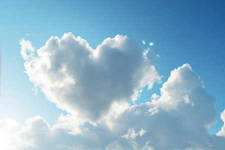 white cloud in heart shape on blue sky for love or valentine's day conceptの素材