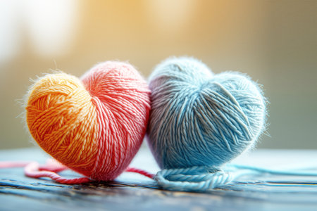 pastel yarn knitting in heart shape for love or valentine background conceptの素材