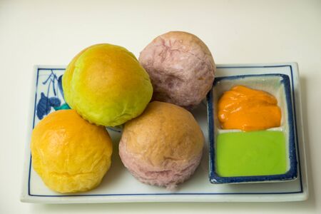Pandan Custard Bread.の写真素材