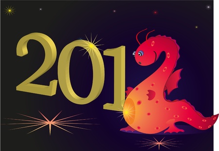 2012 New Year with red dragon and darknessのイラスト素材