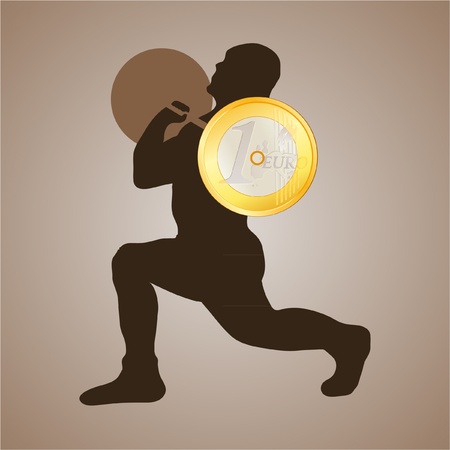 Weightlifter holding the Euro coinのイラスト素材