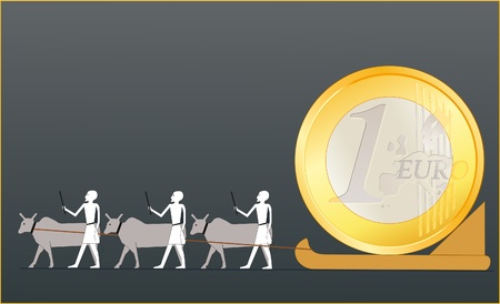 Ancient Egyptians driving the EURO coinのイラスト素材