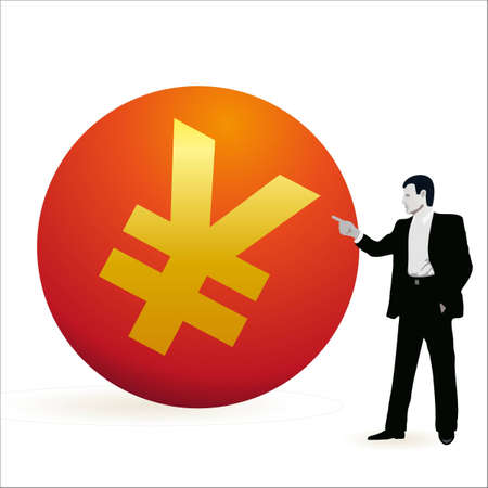 Businessman pointing at the symbol of Yuanのイラスト素材