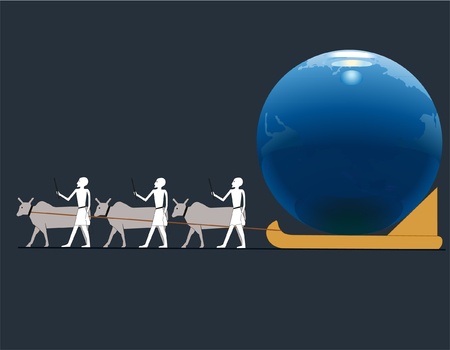 Ancient Egyptians driving big Earth  in a sledgeのイラスト素材