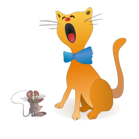Funny cat and little mouse sitting nearのイラスト素材