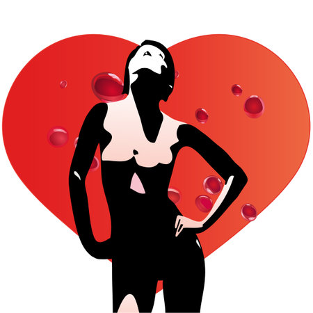 Beautiful nude woman in front of a red heartのイラスト素材