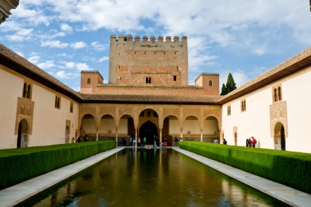 Court of Myrtles at Alhambra Granada Spain a historic palace build under Muslim rulers of Spain のeditorial素材
