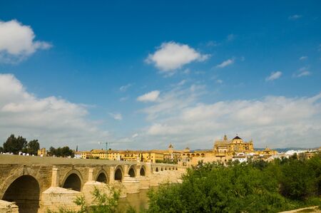 A Roman Bridge of Cordoba Spain, with a Cathedral   Mosque of Cordoba in the background の写真素材