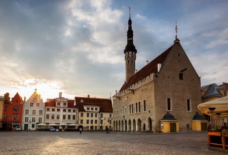 Market square Tallinn is the morning light  の写真素材