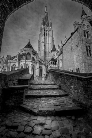 Grand gothic style church in Bruges Belgium, it is called Church of Our Lady.の写真素材