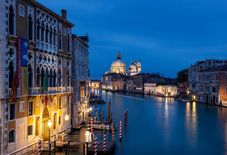 View of Grand Canal in Venice Italy from the Academia Bridge after the sunset.のeditorial素材