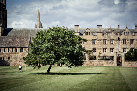 Gardner mowing grounds of Christ Church college , Oxford, UK.のeditorial素材