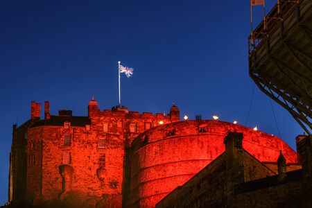 Edinburgh castle illuminated by colorful lights during edinburgh festival at Edinburgh, Scotlandのeditorial素材
