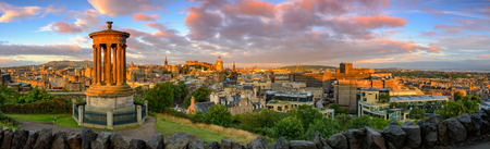 Panoramic view of Edinburgh castle from Calton Hill, Edinburgh, Scotland.のeditorial素材