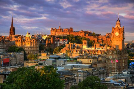 View of Edinburgh castle from Calton Hill, Edinburgh, Scotland.のeditorial素材