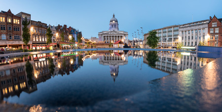 Council House also known as the city hall in the Old Market Square with a pool and fountain in the foreground, Nottingham, Nottinghamshire, England, UK,のeditorial素材