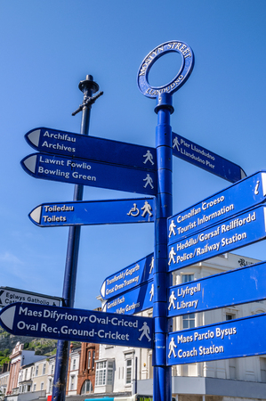Sign board showing the direction of public places in Llandudno, Wales.の写真素材